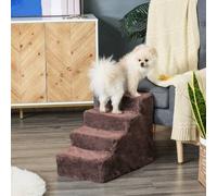Shein PawHut Escalera para Perros de 4 Peldaños Escalera para Mascotas con Funda Extraíble y Lavable para Cama Sofá 60x35x44 cm Marrón