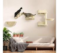 Shein PawHut Estante de Escalada para Gatos de Pared Juego de Estantes para Gatos 4 Piezas con Hamaca Nido Rascador Plataformas para Saltar y Poste de Sisal