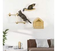Shein PawHut Estantes para Gatos de Pared 3 Piezas Juego de Estantes Escalada para Gatos con Caseta Hamaca Plataformas y Poste de Sisal Roble