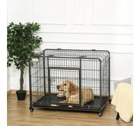 Shein PawHut Jaula de Metal para Perros Plegable con Ruedas y Frenos Bandeja Extraíble y Puerta con Pestillos para Golden Retriver Labrador 109,5x71x78 cm G