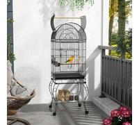 Shein PawHut Jaula de Pájaros con Ruedas Jaula de Aves Exterior con Bandeja Extraíble Rejilla 2 Cuencos de Acero Inoxidable Estante y Percha para Periquitos