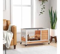 Shein PawHut Jaula para Conejos de Madera Conejera para Mascotas Pequeñas Portátil Interior con Techo Abrible Rampa Bandeja Extraíble para Conejillos de Ind