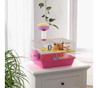 Shein PawHut Jaula para Hámster Casa para Animales Pequeños con Cuenco Bebedero Rueda de Ejercicio Torre de Observación y Casita 34x27x25 cm Rosa
