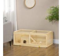 Shein PawHut Jaula para Hámster con Panel de Acrílico 100x58x38 cm Casa para Hamsters de Madera con Tapa Abatible Bandeja Extraíble y Nido para Chinchillas