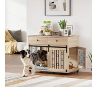 Shein PawHut Jaula para Perros con Ruedas y Mesa Auxiliar, Casa Moderna para Mascotas con 2 Cajones, Cierre y 2 Puertas, para Perros Medianos y Grandes, 100