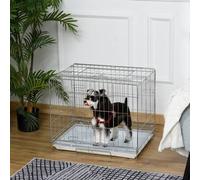 Shein PawHut Jaula Plegable para Perros Perrera Metálica 61x43x50 cm Jaula Metálica para Perros con Bandeja Extraíble y 2 Puertas con Pestillo Blanco