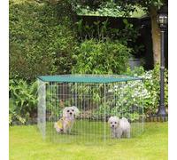Shein PawHut Parque de Juegos para Perros 6 Paneles 59x60 cm Plegables Valla Metálica para Mascotas con Puerta con Pestillo y Toldo Superior para Jardín Pat