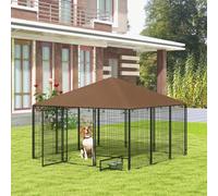 Shein PawHut Perrera con Toldo Parque para Perros Metálica de Exterior con Soporte Giratorio para Comida 2 Cuencos para Patio Jardín Terraza 211x211x151 cm