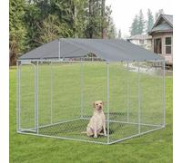 Shein PawHut Perrera de Exterior con Toldo Jaula para Perros con 1 Puerta Anti-UV Impermeable y Marco de Acero para Jardín Patio 300x300x234 cm Plata