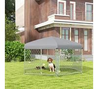 Shein PawHut Perrera de Exterior Hexagonal Jaula para Perros con Puerta Marco de Acero Galvanizado y Toldo Impermeable y Anti-UV 210x185x150 cm Plata