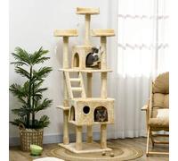 Shein PawHut Rascador Árbol para Gatos Grande 60x50x181 cm con Poste de Arañar Múltiples Plataformas Escaleras Cuevas Juguetes Centro de Actividades Beige