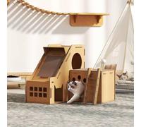 Shein PawHut Rascador Cartón para Gatos Forma Castillo 2 en 1, Rascador para Gatos con 2 Zonas de Rascado, Catnip, Rampa y Escalera, para Interior, 67x66x57