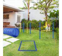 Shein PawHut Set de Entrenamiento de Agilidad para Perros Obstáculos de Salto con Altura Ajustable Túnel para Perros y Bolsa de Transporte Azul y Amarillo
