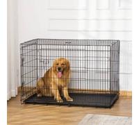 Shein PawHut Transportín de Perro de 2 Puertas Jaula de Alambre para Perros Plegable con Asa Acero 121x77x82 cm Negro