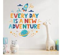 Shein Pegatina de pared con dibujos animados del sol, cohete, luna y proverbios familiares en inglés para la habitación de los niños, la guardería, la sala