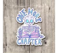 Shein Pegatina de vinilo de 3 pulgadas "One More Chapter" con diseño de esqueleto leyendo, regalo para amantes de los libros, perfecto para portátiles, bote