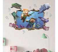 Shein Pegatinas de pared de Steve de Minecraft, decoración de la sala de juegos, arte de píxeles 3D, papeles tapiz que rompen la cuarta pared, pegatinas cre