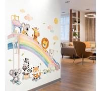 Shein Pegatinas de pared decorativas autoadhesivas con diseños de animales de dibujos animados, tobogán arcoíris, nubes y sol, adecuadas para habitaciones i