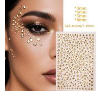 Shein Pegatinas de strass dorados 3D - Pegatinas de purpurina con formas redondas y de lágrima de varios tamaños, adecuadas para la cara, el cabello y el Bo