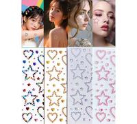 Shein Pegatinas de strass para la cara con forma de corazón & estrella multicolor, efecto facetado de alto brillo, opciones de 4 colores arcoíris / dorado /