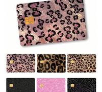 Shein Pegatinas de tarjetas con estampado de leopardo con brillo, portadores de tarjetas con brillo, estilo de lujo de Dubái, pegatinas con patrón de unicol