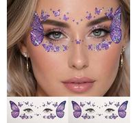 Shein Pegatinas de tatuaje facial de mariposa con purpurina impermeables, calcomanías de maquillaje de ojos brillantes para mujeres, tatuajes temporales de