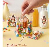 Shein Pegatinas personalizadas de fotos de hot dog con ketchup, Pegatinas de dibujos animados personalizadas con fotos de niños, Calcomanías personalizadas