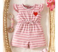Shein Pelele casual de rayas con corazón para bebé niña, primavera/verano