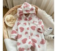 Shein Pelele con capucha con estampado de corazón esponjoso para bebé recién nacida, otoño/invierno