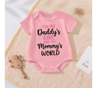 Shein Pelele de manga corta con estampado gráfico lindo "Soy la niña de mi papá Y EL MUNDO de mi mamá" para bebé niña recién nacida en color rosa, ropa ador