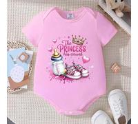 Shein Pelele de manga corta para bebé niña con estampado de corona con corazón que dice "The Princess Has Arrived"