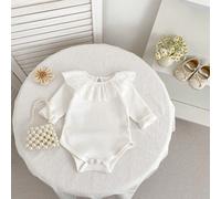 Shein Pelele de manga larga de un solo color para bebé recién nacida, body con cuello floral para primavera y otoño