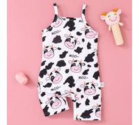 Shein Pelele de punto con diseño de vaca de dibujos animados para bebé niña recién nacida y niña pequeña de 0 a 2 años, apto para uso en casa y exterior