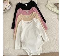Shein Pelele de punto elástico de unicolor con abertura en la entrepierna para bebé recién nacida niña, para otoño/invierno, básico
