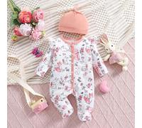 Shein Pelele de una pieza con estampado animal, cuello redondo y mangas cortas para bebé recién nacida, ideal para primavera/verano