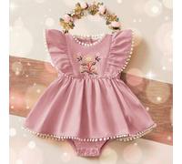 Shein Pelele de verano para recién nacida con volantes y diseño floral rosado
