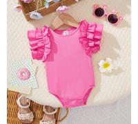 Shein Pelele de volantes rosas con estilo casual para bebé niña recién nacida, verano