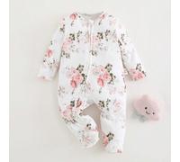 Shein Pelele informal de punto suave con estampado floral sutil para recién nacida, adecuado para primavera, verano, otoño e invierno, para interior del hog
