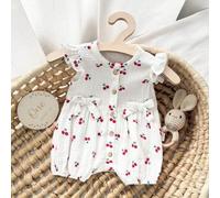 Shein Pelele informal y versátil para recién nacida con escote redondo, volantes en el dobladillo y estampado de plantas y flores
