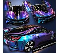 Shein Película de vinilo para envolver autos tipo camaleón, que cambia de color de morado a azul, con efecto de brillo iridiscente, acabado brillante, recor