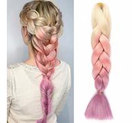 Shein Pelo de trenza Jumbo Ombre Mezcla de 3 colores Kanekalon Extensiones de pelo sintético de colores arcoíris 1 pieza (Rubio/Rosa claro/Morado claro)