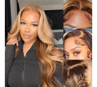 Shein Peluca Bye Bye Knots con nudos previamente blanqueados, peluca de cabello humano con ondas corporales, cabello rubio y castaño, wig de encaje 7x5 TL41