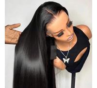 Shein Peluca Bye Bye Knots, encaje HD 13x4, negro, liso, con nudos decolorados, cierre de encaje precortado, cabello humano, pre-depilado, línea de cabello