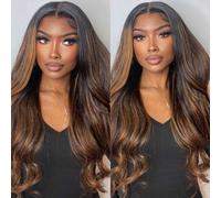 Shein Peluca castaña con efecto balayage y ondas, peluca sin nudos Bye Bye Knots con cordón elástico 360° Cozy Hug, cabello humano, precortada y decolorada,