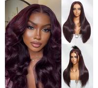 Shein Peluca con cierre de encaje 7 x 5 Bye-Bye Knots™ de color cereza negra con capas y pelo liso, con encaje pre-cortado, pre-decolorado y pre-arrancado,