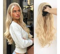 Shein Peluca con diadema trenzada sintética rizada de 24 pulgadas de largo, diadema extraíble, diadema beige + cabello dorado, peluca de media cabeza de mod