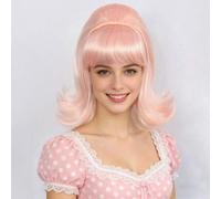 Shein Peluca con flequillo estilo colmena en rosa, rubio, verde y gris plateado para mujeres, estilo retro vintage de los años 60 con cabello corto y rizado