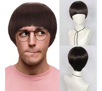 Shein Peluca corta de cosplay para hombres, resistente al calor sin pegamento, cabello falso recto turquesa con flequillo, fibra sintética de alta densidad