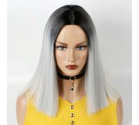 Shein Peluca corta y recta de gradiente negro gris de 14 pulgadas, peluca sintética resistente al calor para mujeres para fiestas o uso diario