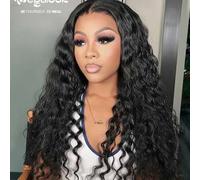 Shein Peluca de cabello humano 100% con ondas de agua y encaje 4x4 - Nudos previamente depilados y decolorados, encaje invisible con cierre de encaje transp